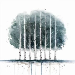 唯美白桦树绘画作品摄影图片